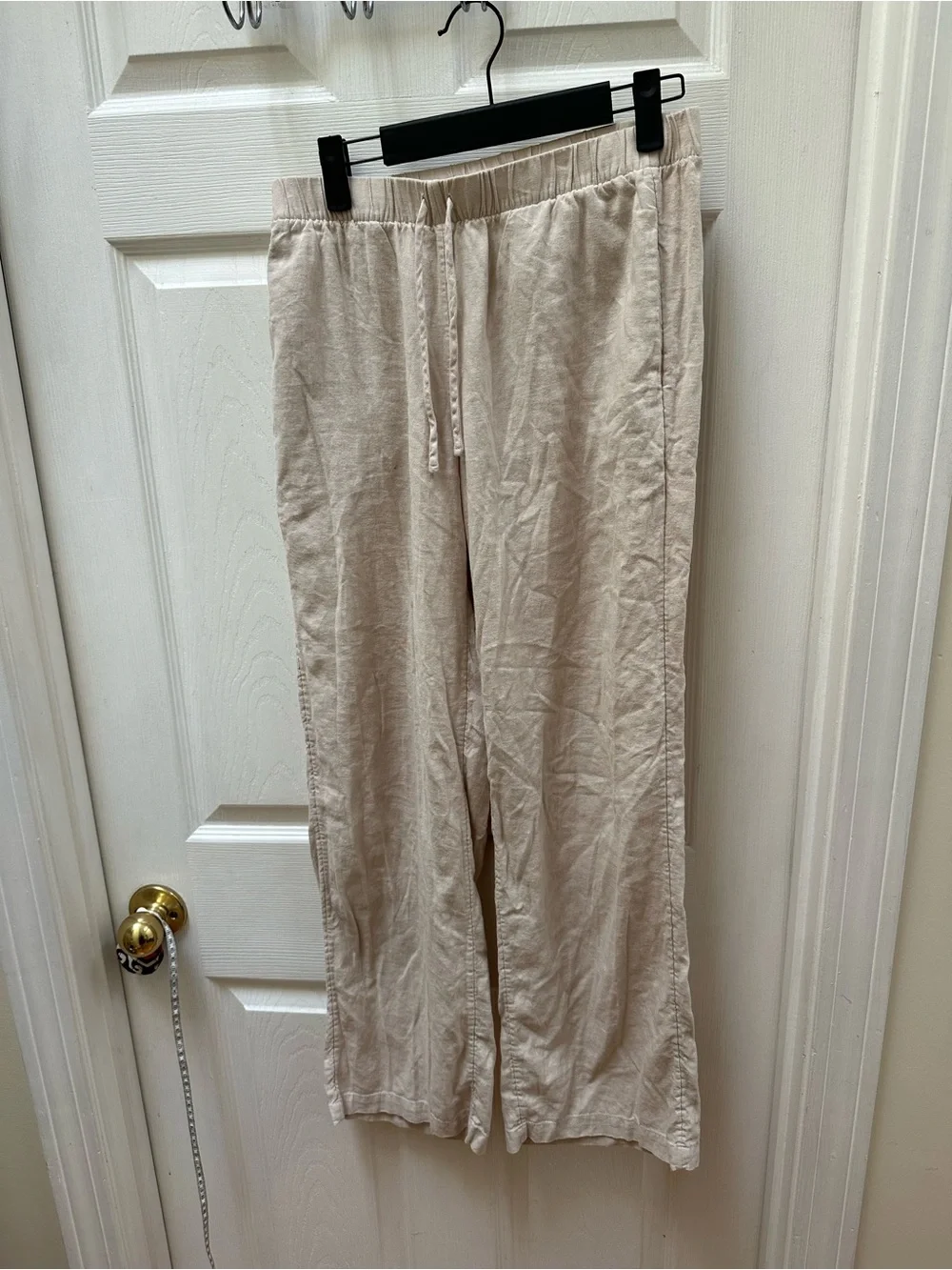 Babaton Sontag Linen Pant Neutral Drawstring Wide-Leg Trousers s small tan
